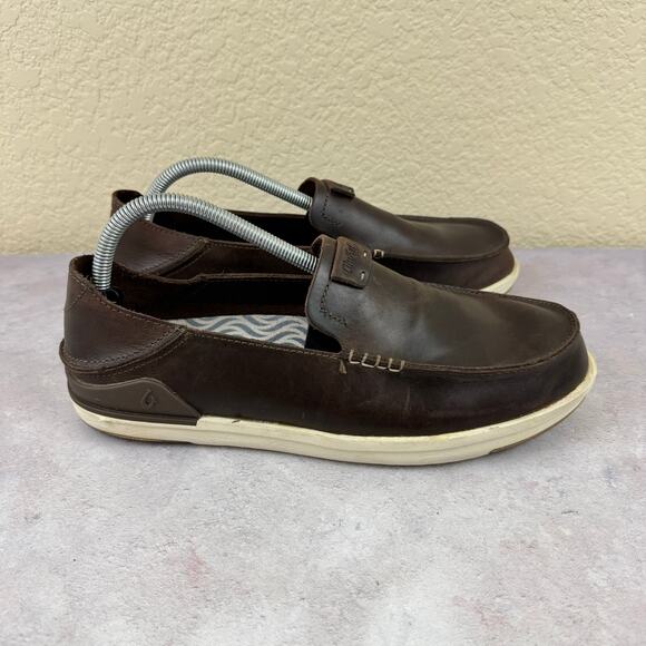 Olukai Kakaha Shoes Mens Size 9.5 Brown Leather Slip On Casual Loafers Read - Picture 4 of 13